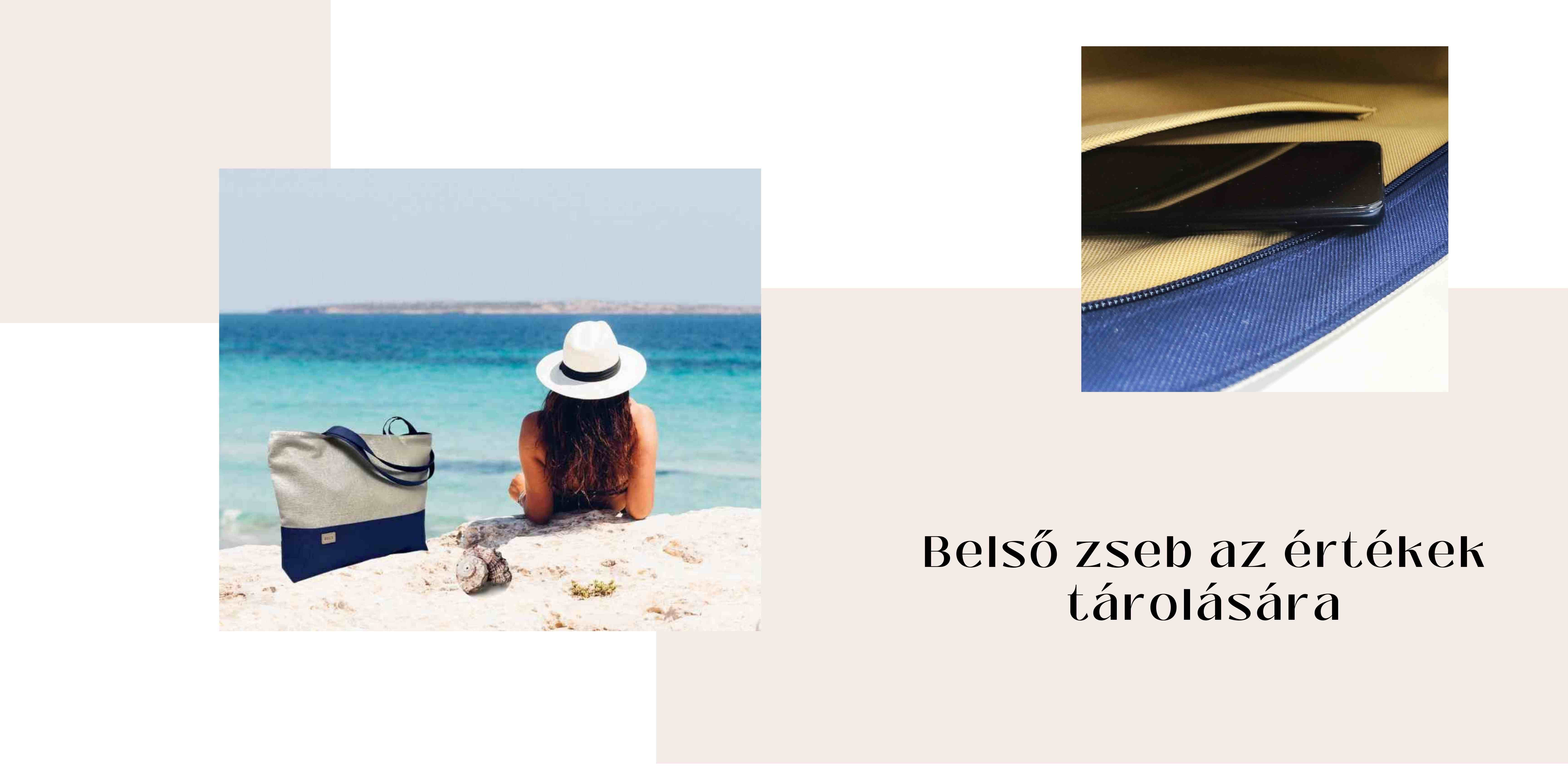 Kék strandtáska a parton