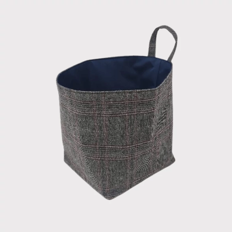 Niky pamut textil tárolókosár szürke-lila kockás színben, 12x12x14 cm méretben